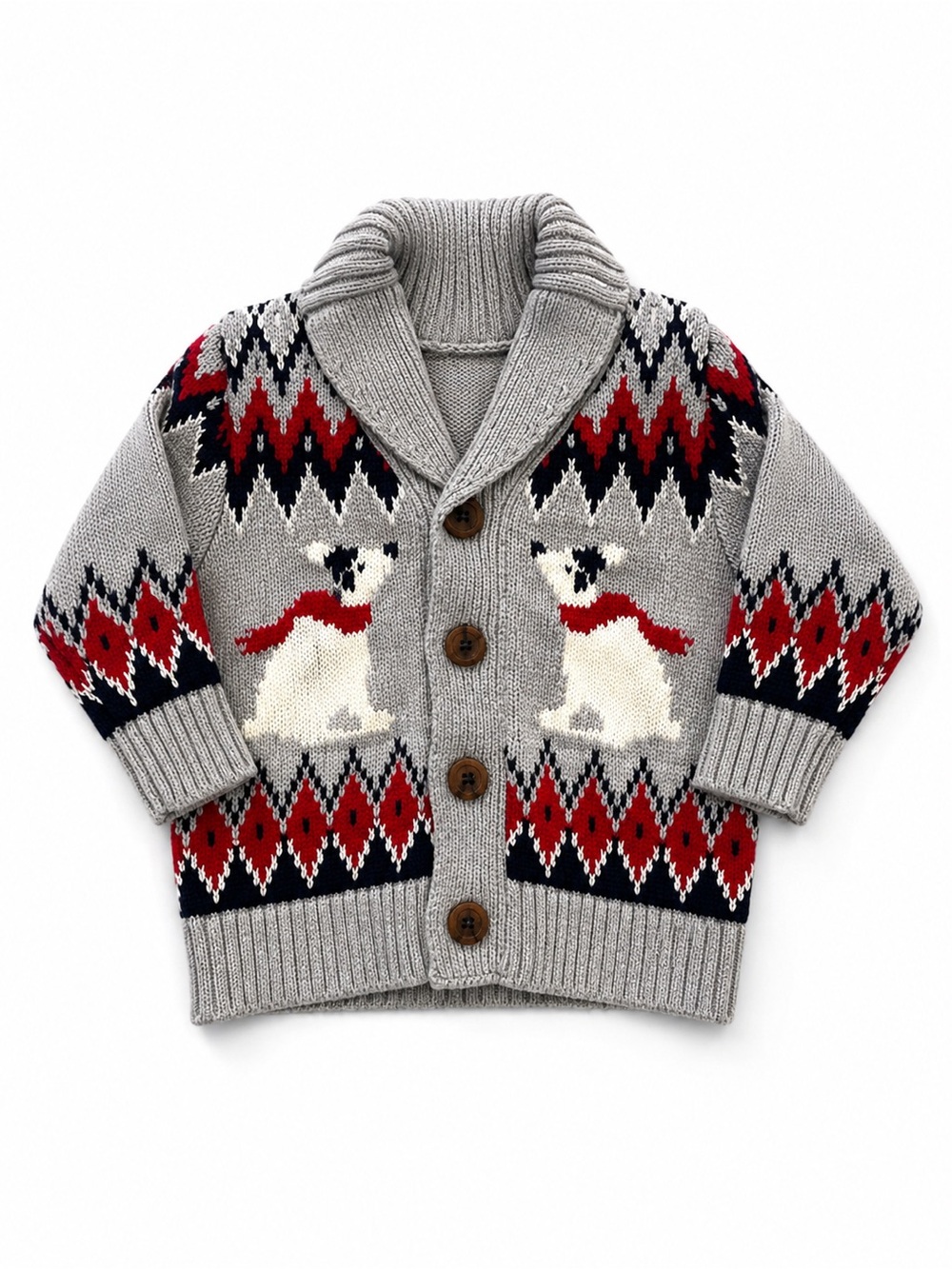 GAP Baby Cream Knit Cardigan with Navy & Red Trim